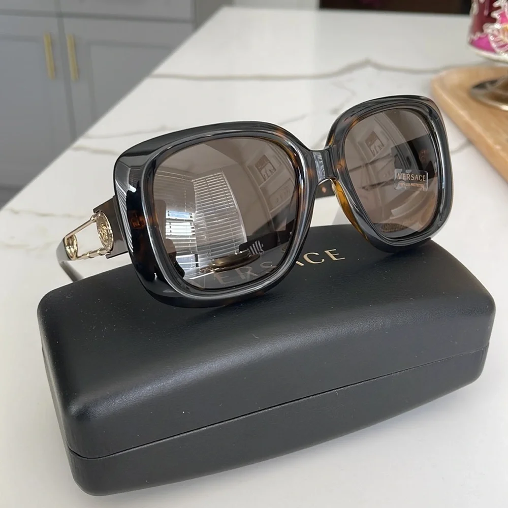 VERSACE Havana 54mm Square Sunglasses